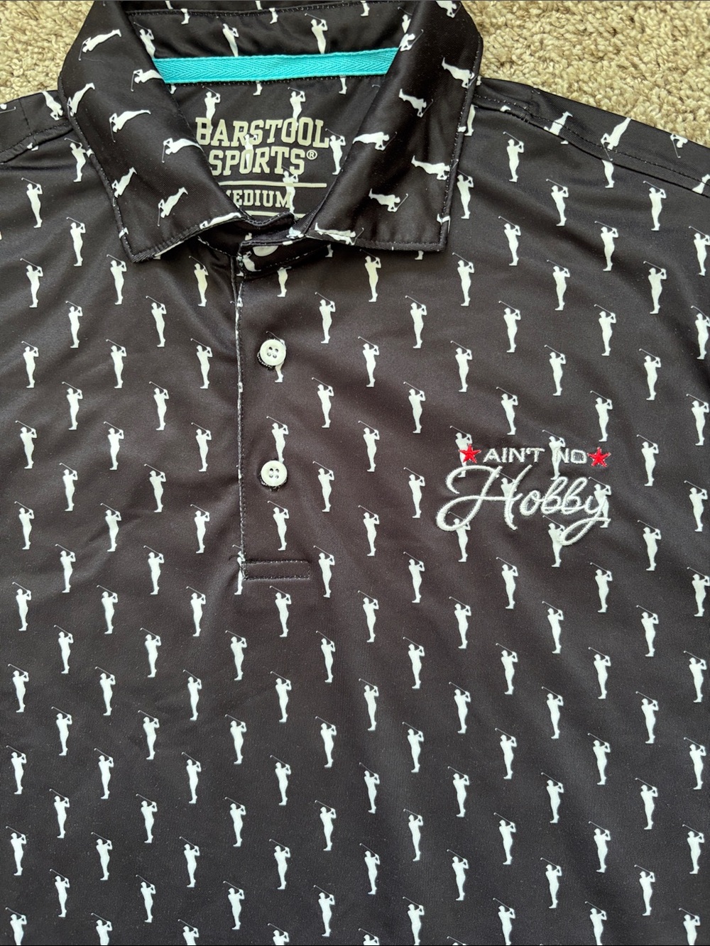 Men's. Barstool Black Polo Shirt - 'Ain't No Hobby' Embroidered - Picture 2 of 4